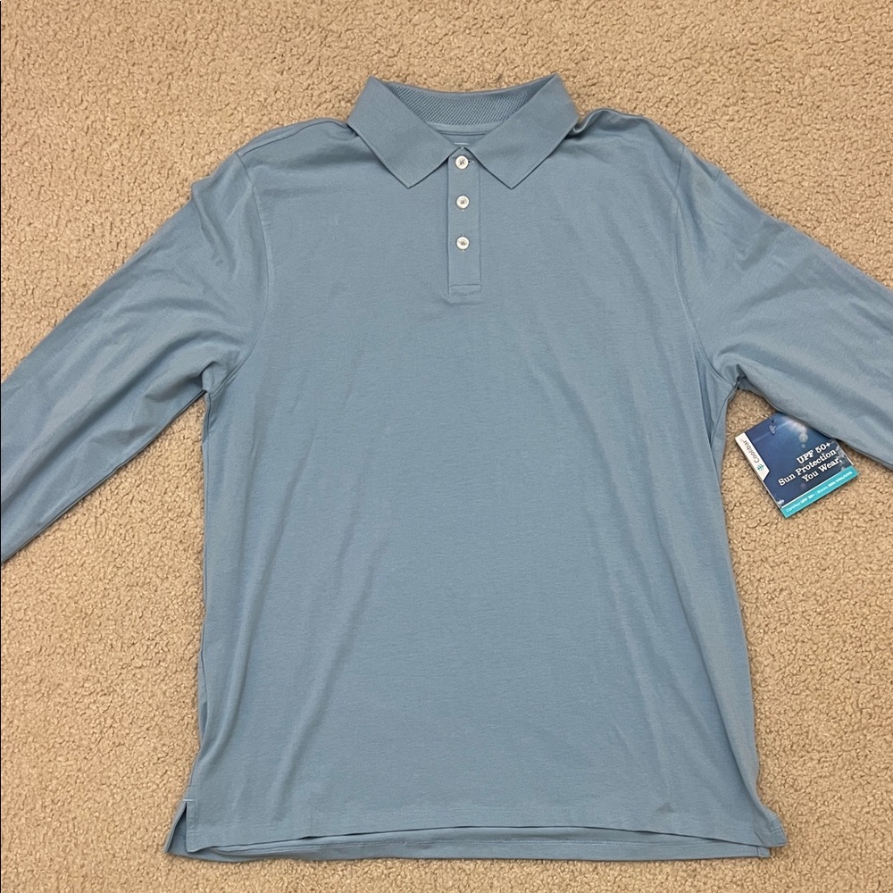 Coolibar New Men's Long Sleeve Polo in Dusty Blue